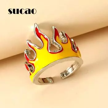 Готические открывающиеся кольца с пламенем для женщин, металлические подвески, металлические подвески, винтажные кольца дружбы в стиле панк, ювелирные изделия, эстетика, подарки, вечерние 90-х годов Resizable белый