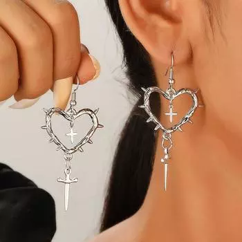 Готические панк-сердца серьги для женщин модные корейские панк-ювелирные аксессуары кулон в виде сердца с шипами и звездой серебряный