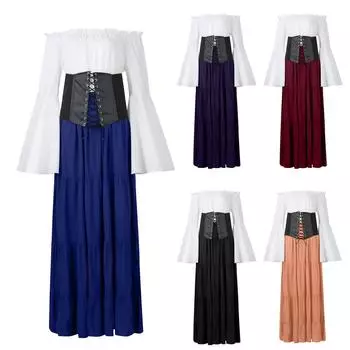 Готические платья для женщин, модное платье, винтажное платье с длинным рукавом, косплей, вечернее, вечернее, официальное длинное платье L зелёный