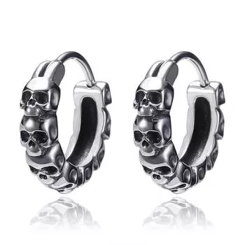 Готические серьги-кольца с черепом, гипоаллергенные серьги в виде головы привидения, крутые мужские украшения в стиле панк-рок
