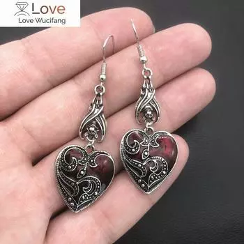 Готические таинственные серьги, ювелирные изделия, серьги-подвески в форме сердца с кровавой розой и ангелом, женские ретро-серьги