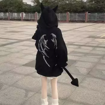 Готические толстовки на молнии в стиле Харадзюку, женские топы в готическом стиле, японская уличная одежда, толстовка с капюшоном, осенние пуловеры M красный