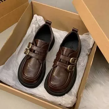 Готические туфли в стиле Лолиты с круглым носком, женские туфли Мэри Чжэнь с двойной пряжкой, британские толстые туфли-оксфорды в стиле ретро 35 чёрный