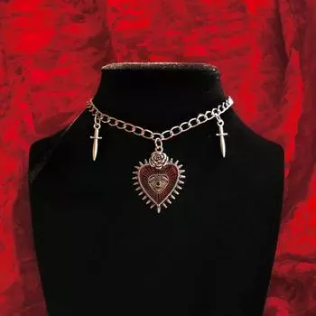 Готические украшения, персиковое сердце, цветок, крест, кулон, ожерелья, винтажное колье с шипами