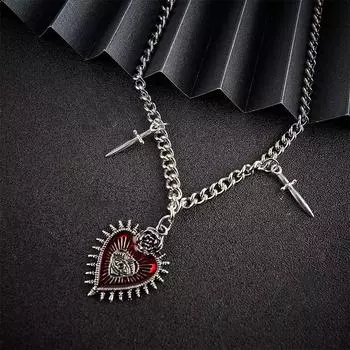 Готические украшения, персиковое сердце, цветок, крест, кулон, ожерелья, винтажное колье с шипами ONESIZE
