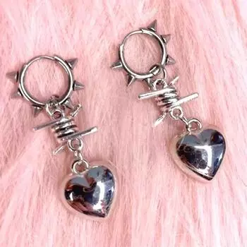 Готические украшения Серьги-кольца в форме сердца с шипами Панк-серьги Женские аксессуары Корейские модные серьги серебряный