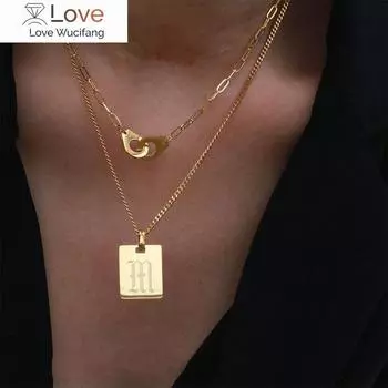 Готический A-Z инициал буква заявление ожерелье для женщин мужчин сталь квадратная буква прямоугольный медальон колье ювелирные изделия 45cm