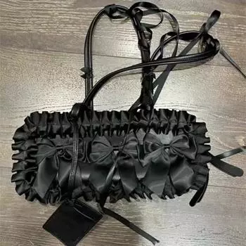 Готический бант черная сумка кошелек женский винтажный Harajuku эстетические сумки на плечо дамы Fairy Core подмышечная сумка