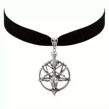 Готический бархатный чокер с головой козла Бафомета и подвеской в виде перевернутой пентаграммы — унисекс-сатанинское колдовское ожерелье для Хэллоуина, вечеринок и подарков чёрный