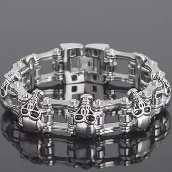 Готический браслет-цепочка с черепом 23 мм для мужчин, однотонный тяжелый металл из нержавеющей стали, мотоциклетная мужская байкерская ювелирная повязка на руку 22cm