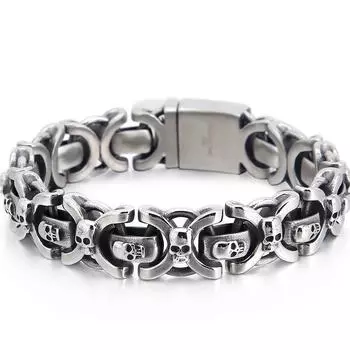 Готический браслет-цепочка с головой черепа для мужчин, мужские браслеты в стиле панк, мужские 8,67 дюйма, твердые байкерские украшения из нержавеющей стали 22CM