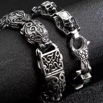 Готический браслет с черепом для мужчин из нержавеющей стали, 3D цепочка со скелетом, мужские браслеты для мужчин, мужественные наручные байкерские украшения в стиле стимпанк 21cm