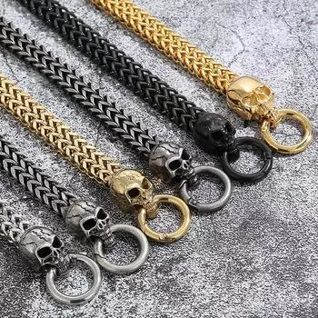 Готический браслет с черепом, мужской браслет в стиле панк-рок, мужские байкерские браслеты, позолоченные ювелирные аксессуары из нержавеющей стали 22cm