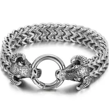 Готический браслет с двойной головой быка для мужчин, мужской 13 мм, Франко-звено, панцирная цепочка, мужские браслеты, мужские браслеты с подарочной сумкой, дропшиппинг 21.5