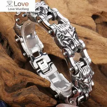 Готический браслет с подвеской в виде черепа и головы льва, мужской браслет из нержавеющей стали, массивный, 13/18 мм, цепочка для рук, мужской браслет-цепочка для мотоцикла, ювелирные изделия 22cm