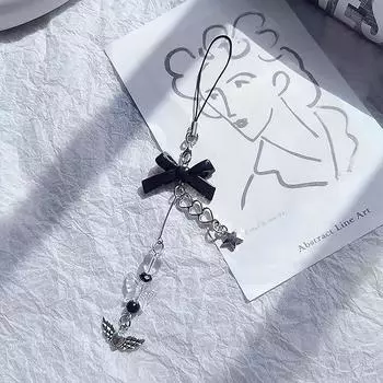 Готический черный бант телефон шнурок Y2K металлический ремешок для телефона для девочек цепочки для сотовых телефонов брелок кулон