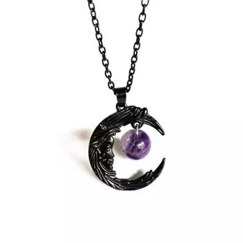 Готический черный полумесяц фиолетовый драгоценный камень кулон ожерелье панк вечерние ювелирные изделия подарок для женщин девочек