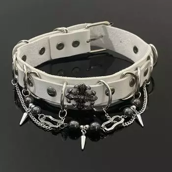 Готический чокер из белой кожи, женские аксессуары White Leather Tassel Crowe Star Collar