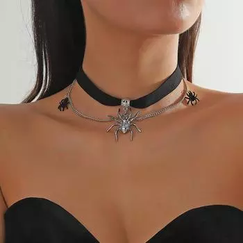 Готический Хэллоуин паук темный ветер череп кулон ожерелье чёрный