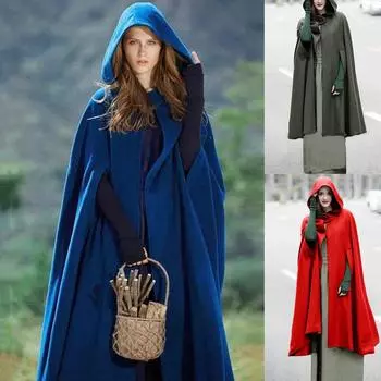 Готический кардиган с открытым передом и капюшоном, женское осеннее длинное пальто, однотонный плащ, накидка, зимние уличные куртки L