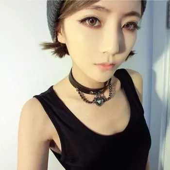 Готический кожаный панк-кулон с подвеской в форме сердца, ошейник-чокер чёрный