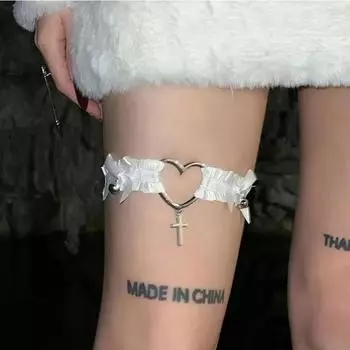 Готический кружевной пояс для чулок с бантом в виде сердца, креста, колокольчиков, подвязки в стиле Лолиты, эластичное колье, ремень для ног, косплей, бондаж, нижнее белье, сбруя One Size белый