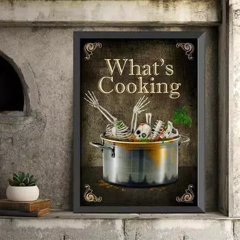 Готический кухонный постер с черепами, искусство «Что готовит», ретро кухня, ресторан, настенная картина, печать на холсте, картина для комнаты, домашний декор, подарок 21x30cm No Frame