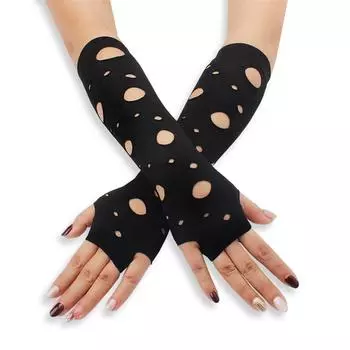 Готический панк без пальцев длинные рваные перчатки Хэллоуин хип-поп рок перчатки косплей темный стиль варежки клуб черные перчатки One Size чёрный