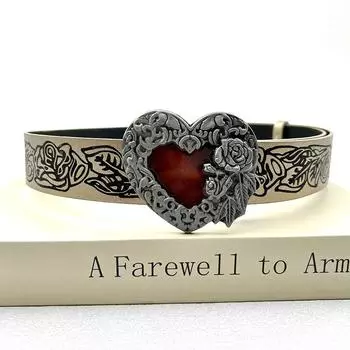 Готический панк кожаный ремень Y2K для женщин металлический красный персиковый сердечный ремень с пряжкой на талии джинсы декоративные аксессуары для пояса