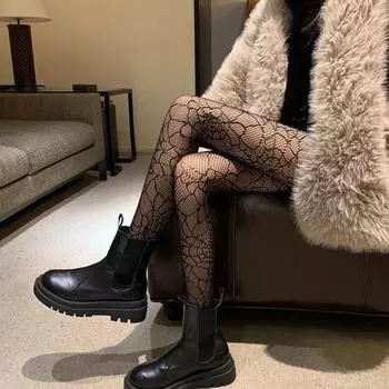 Готический панк паутина полые чулки Хэллоуин - Темная Лолита стиль Харадзюку One Size чёрный