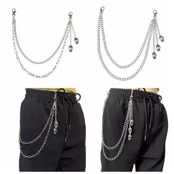Готический панк Ремень-цепочка с кисточками Череп Брюки-цепочка Хип-хоп Джинсы с кисточками Цепочка Steet B