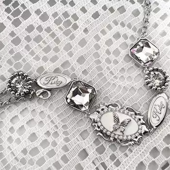 Готический панк-шарм милые подвески колье цепи женские серебряные бабочки письмо ожерелье ретро ожерелье