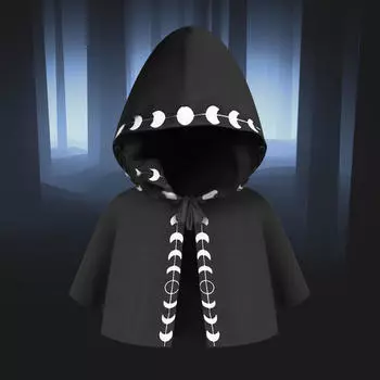 Готический плащ с капюшоном для косплея и ролевых игр на Хэллоуин чёрный