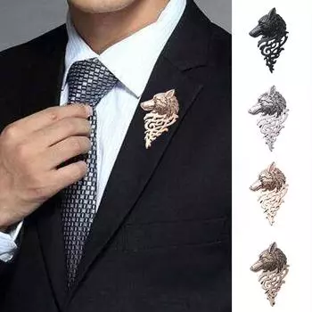 Готический подарок ретро костюм аксессуар металлическая палочка черная бронзовая булавка на лацкан брошь значок голова волка чёрный