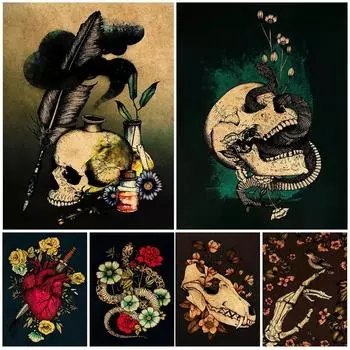 Готический принт, ботанический и животный, темная ведьма, художественный постер и принт, череп, волшебное зелье, винтажная настенная живопись, холст, домашний декор, без рамки 21*30cm