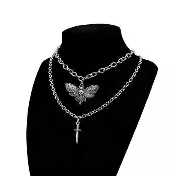 Готический серебряный цвет, подвеска в виде головы черепа и моли, винтажное ожерелье с подвеской, праздничное украшение на Хэллоуин