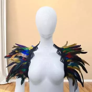 Готический шарф с перьями, безопасная имитация пера, регулируемая лента, кружевная отделка, шаль, шарф, Хэллоуин, косплей, маскарадный реквизит чёрный