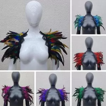 Готический шарф с перьями, безопасная имитация пера, регулируемая лента, кружевная отделка, шаль, шарф, Хэллоуин, косплей, маскарадный реквизит чёрный