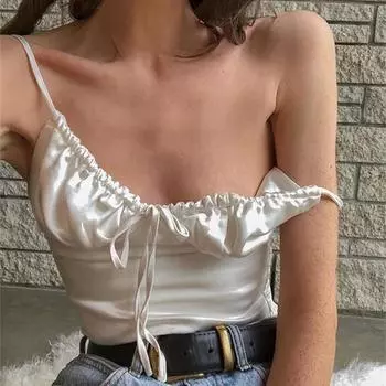 Готический сплошной винтажный топ без рукавов уличная женская майка в стиле гранж Y2k одежда эстетическая тонкая укороченная футболка тонкая сексуальная майка S белый