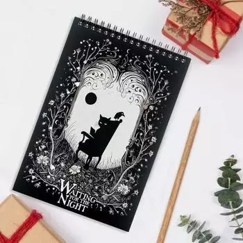 Готический стенографический блокнот для ночи с отрывными листами для темных размышлений. Скрепление сверху спиралью.