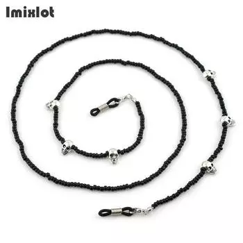 Готический стиль, дизайн головы черепа, черные бусины, цепочка для очков, мужские очки, шнур для чтения, стеклянный шейный ремешок