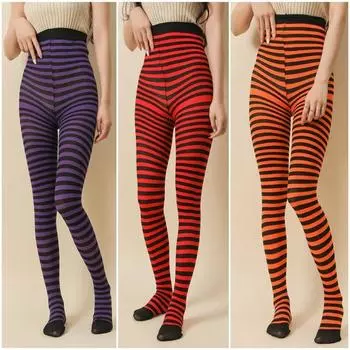 Готический стиль, панк, женские полосатые колготки, радужные длинные колготки, Хэллоуин, Рождество, высокая талия, косплей, эластичные тонкие леггинсы One Size