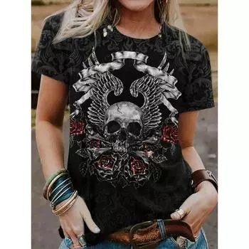 Готический темный стиль Череп мертвеца Y2K Топы модные 3D-рисунки женские летние футболки повседневный стиль удобные короткие футболки S