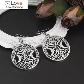 Готический темный стиль Тройная лунная богиня подвеска висячие серьги Wicca Witchy Goth ювелирные изделия для женщин мистические серьги-подвески