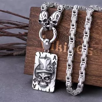 Готический Волшебник Лопата Череп Подвеска Ожерелье Мужское Байкерское Властное Толстая Цепь Ожерелье Из Нержавеющей Стали Вечерние Клубные Ювелирные Изделия Подарок