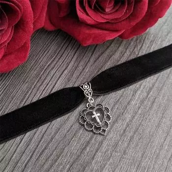 Готический винтажный крест-сердце кулон колье колье черный красный бархат чокеры панк ювелирные изделия чёрный