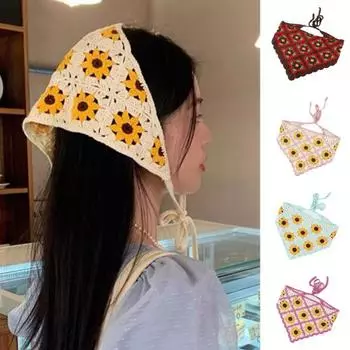 Готический вязаный крючком головной платок с цветочным узором на шнуровке, дышащий эластичный головной убор с растительным узором, аксессуары для волос светло-синий