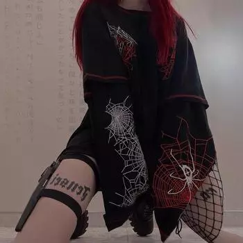 Готический Y2k модный дизайн Harajuku Spider футболка женская готическая темная уличная дизайнерская футболка черная женская с длинным рукавом для девочек Y2K топ S чёрный