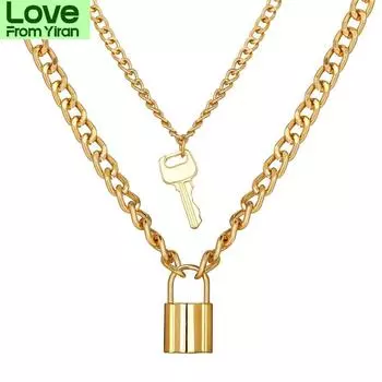 Готический замок-подвеска с замком-ключом, ожерелье-цепочка для женщин и девочек, золотое, серебряное, массивное ожерелье-чокер, ювелирные изделия в стиле бохо, подарок