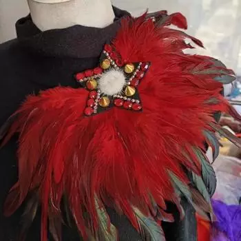Готический женский натуральный перьевой эполет плечевой ремень для карнавального костюма на Хэллоуин Diy Star Shining Clothing Accessories розы красного